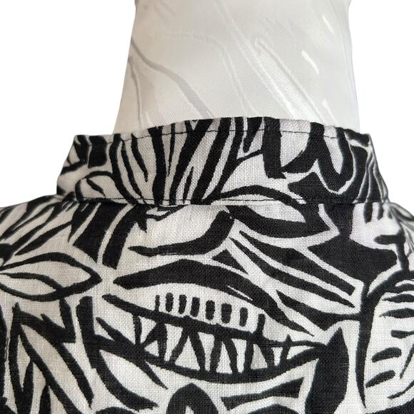 Laura Ashley Petite Black White 100% Linen Shirt Womens Sz PM Embroidered Loose - Picture 15 of 16